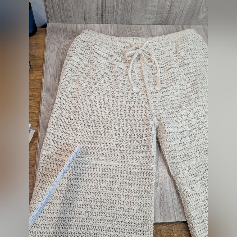 Beachy Cream Crochet Lace Pants Women's Size Medium Boho Tropical Solitaire - Picture 7 of 14